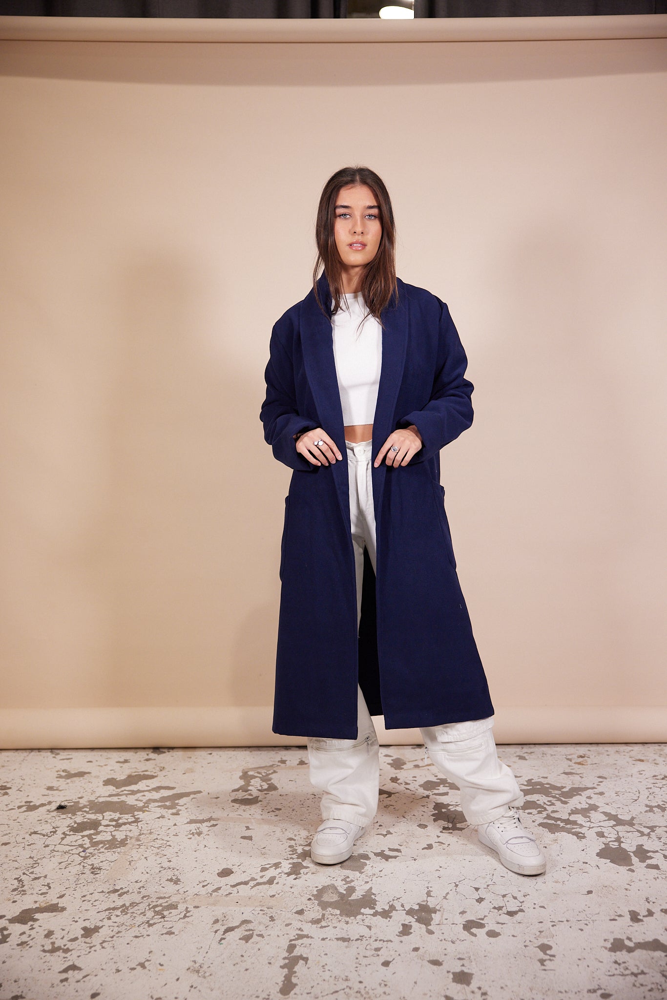 Wool Pockets Coat in Navy