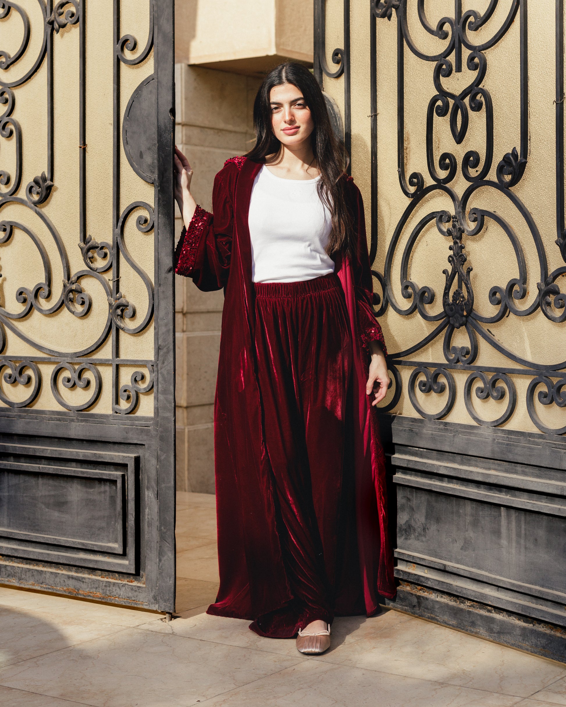 Velvet Sequin Hooded Cardigan Set