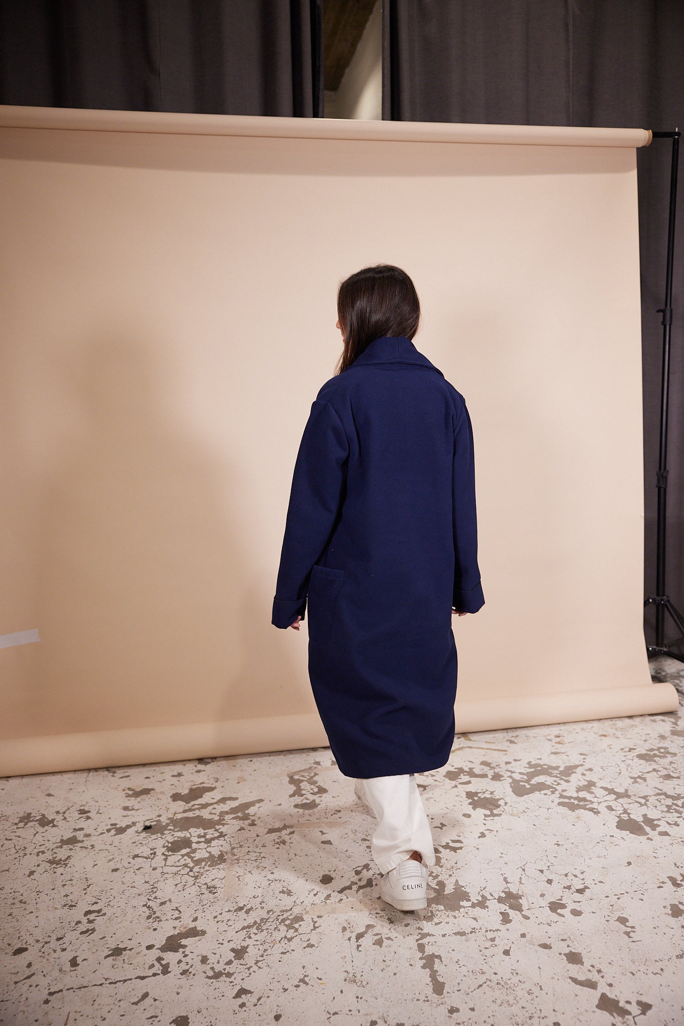 Wool Pockets Coat in Navy