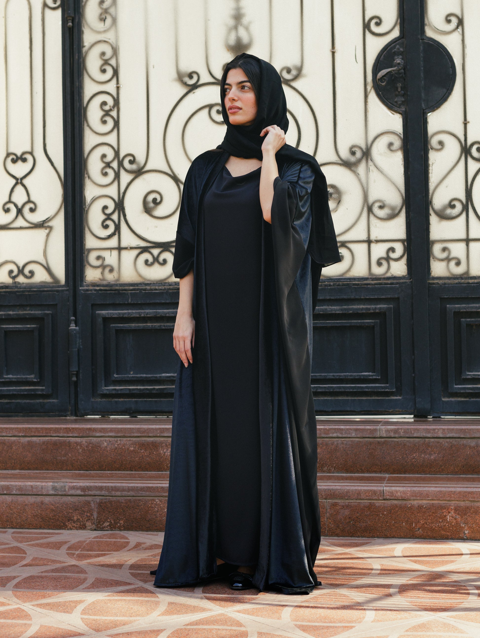Velvet Chiffon Dress Kaftan Set