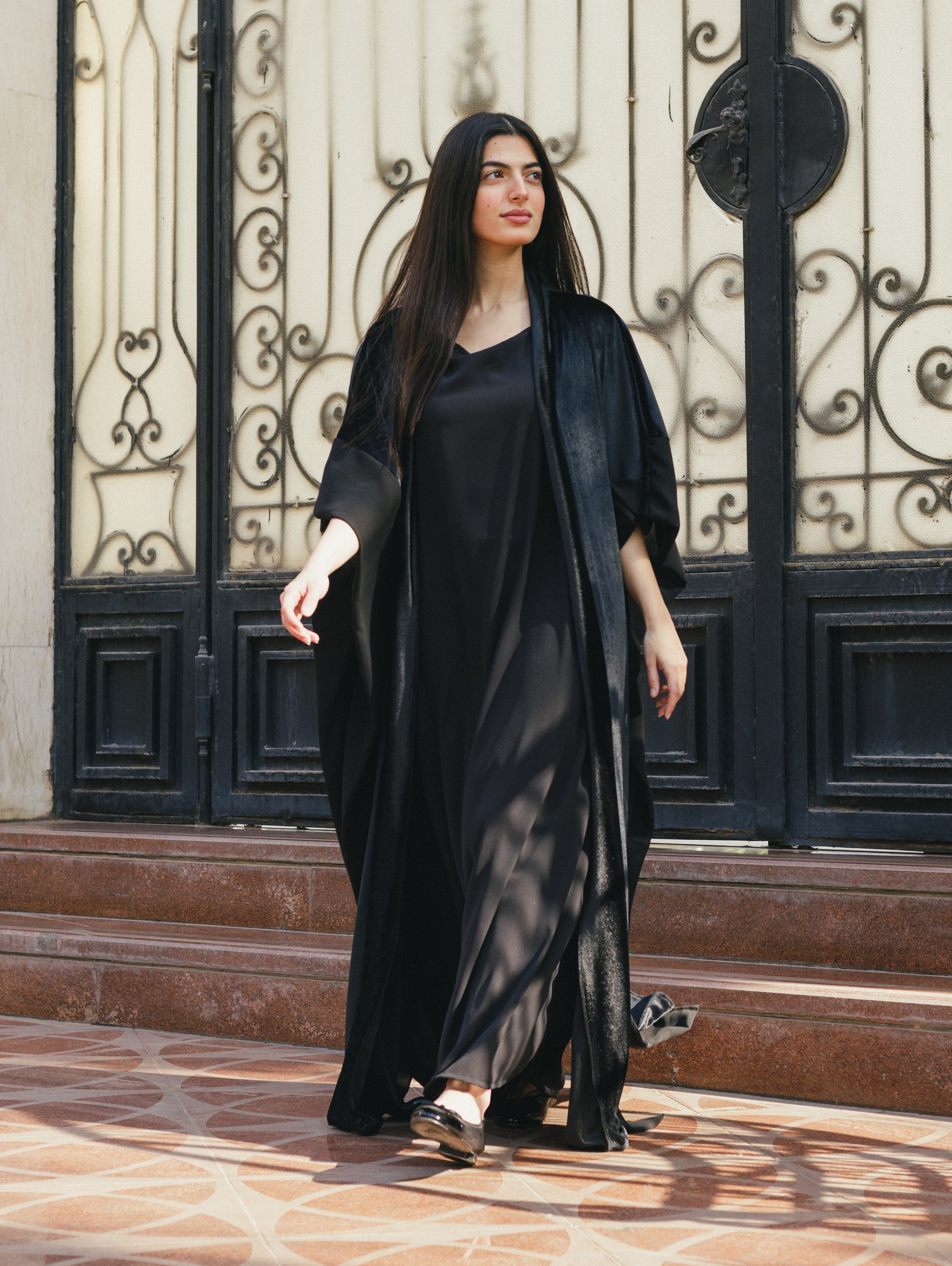Velvet Chiffon Dress Kaftan Set