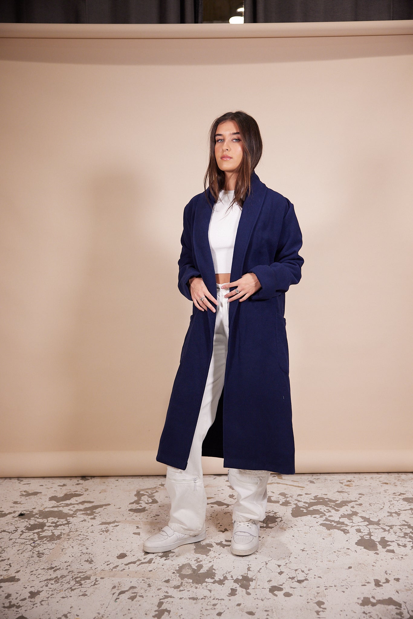 Wool Pockets Coat in Navy