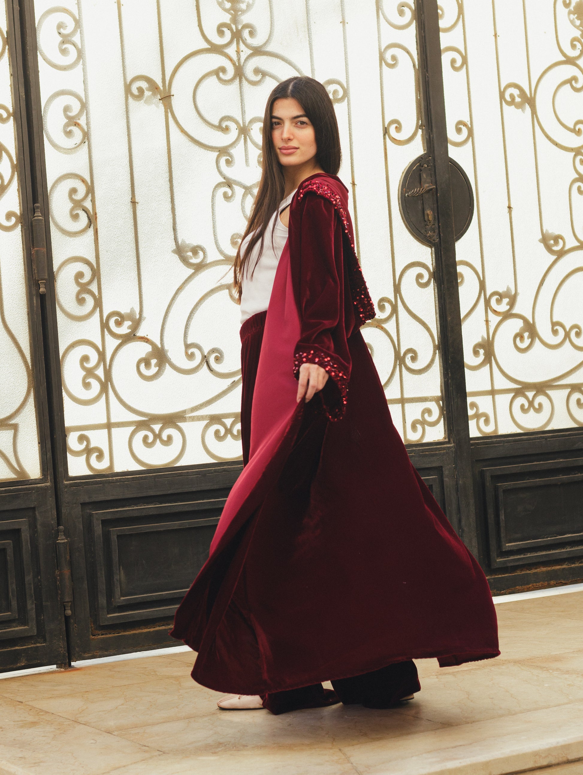 Velvet Sequin Hooded Cardigan Set