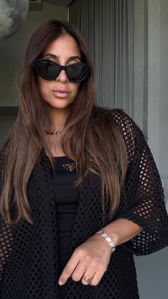 Crochet Shirt Set in Black