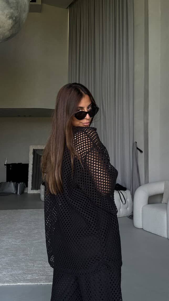 Crochet Shirt Set in Black