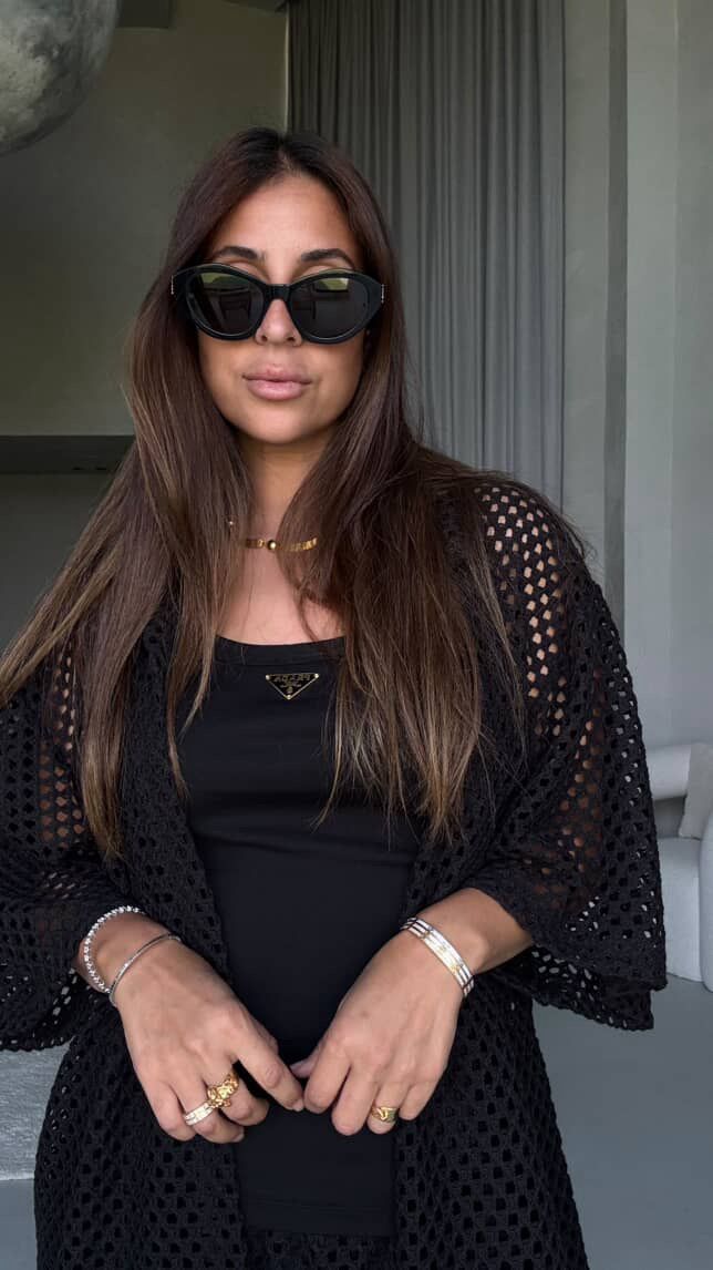 Crochet Shirt Set in Black