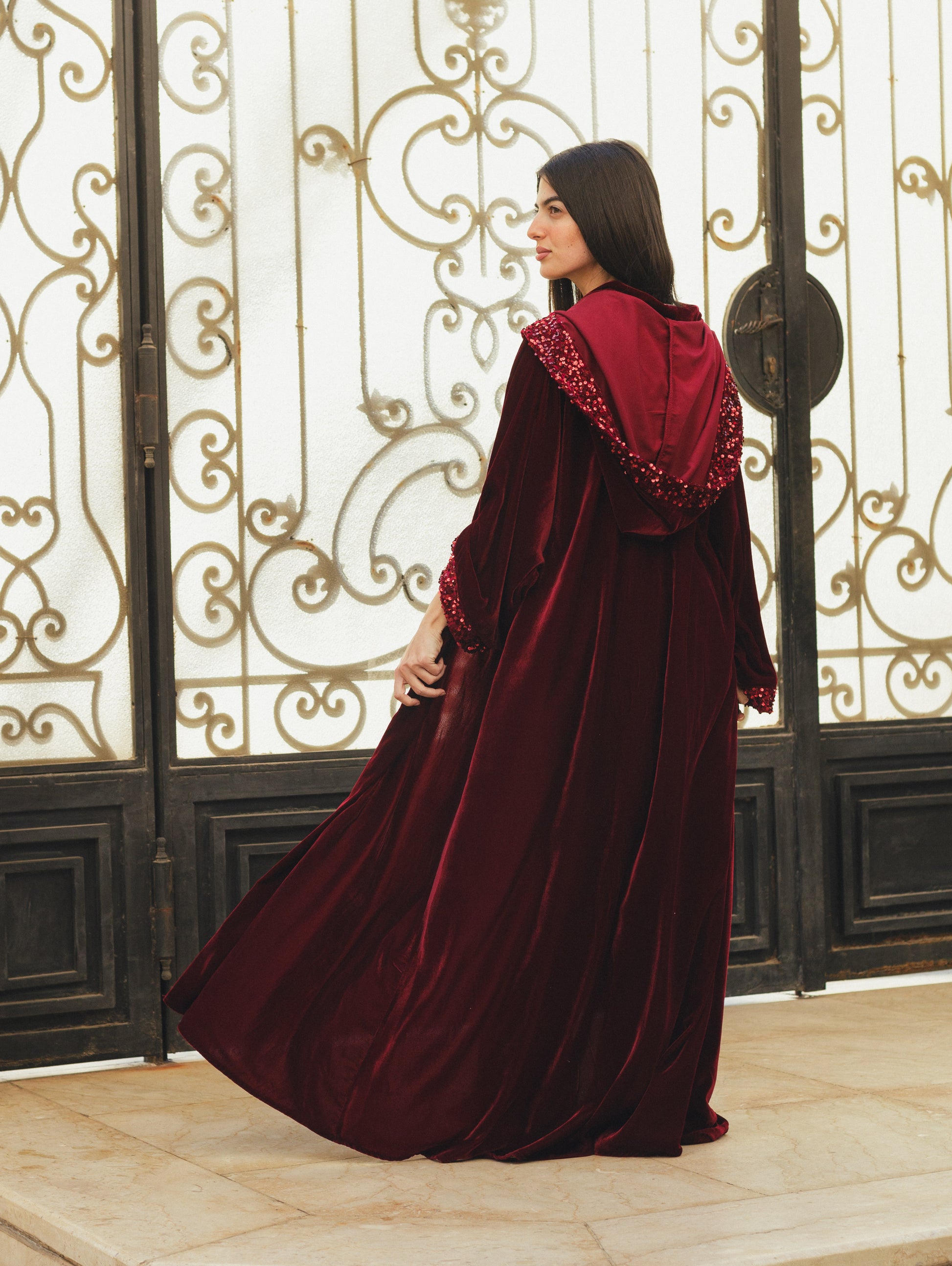 Velvet Sequin Hooded Cardigan Set