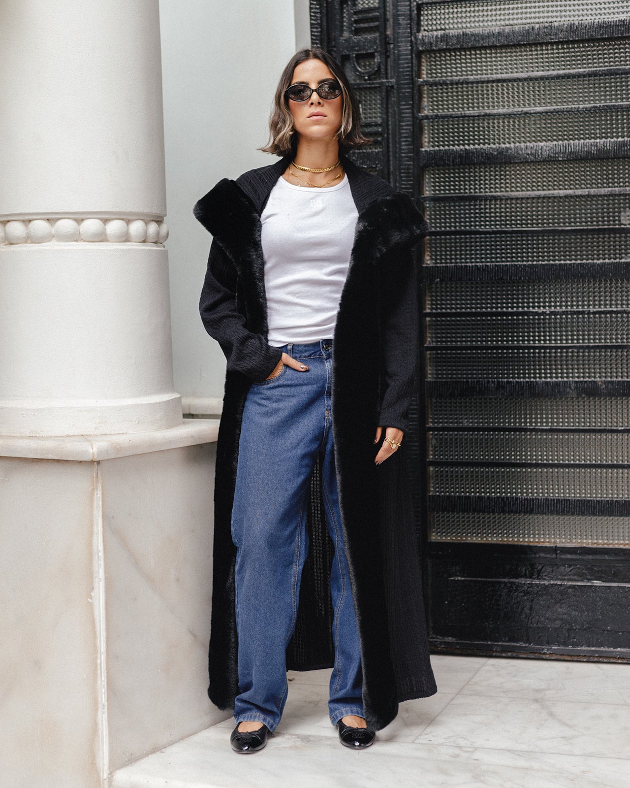 Knit Tricot X Fur Hooded Coat