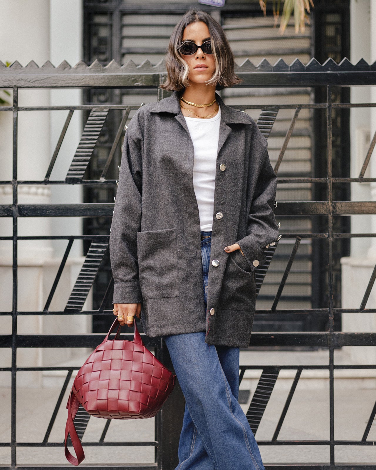 Wool Buttons Pocket Oversized Jacket