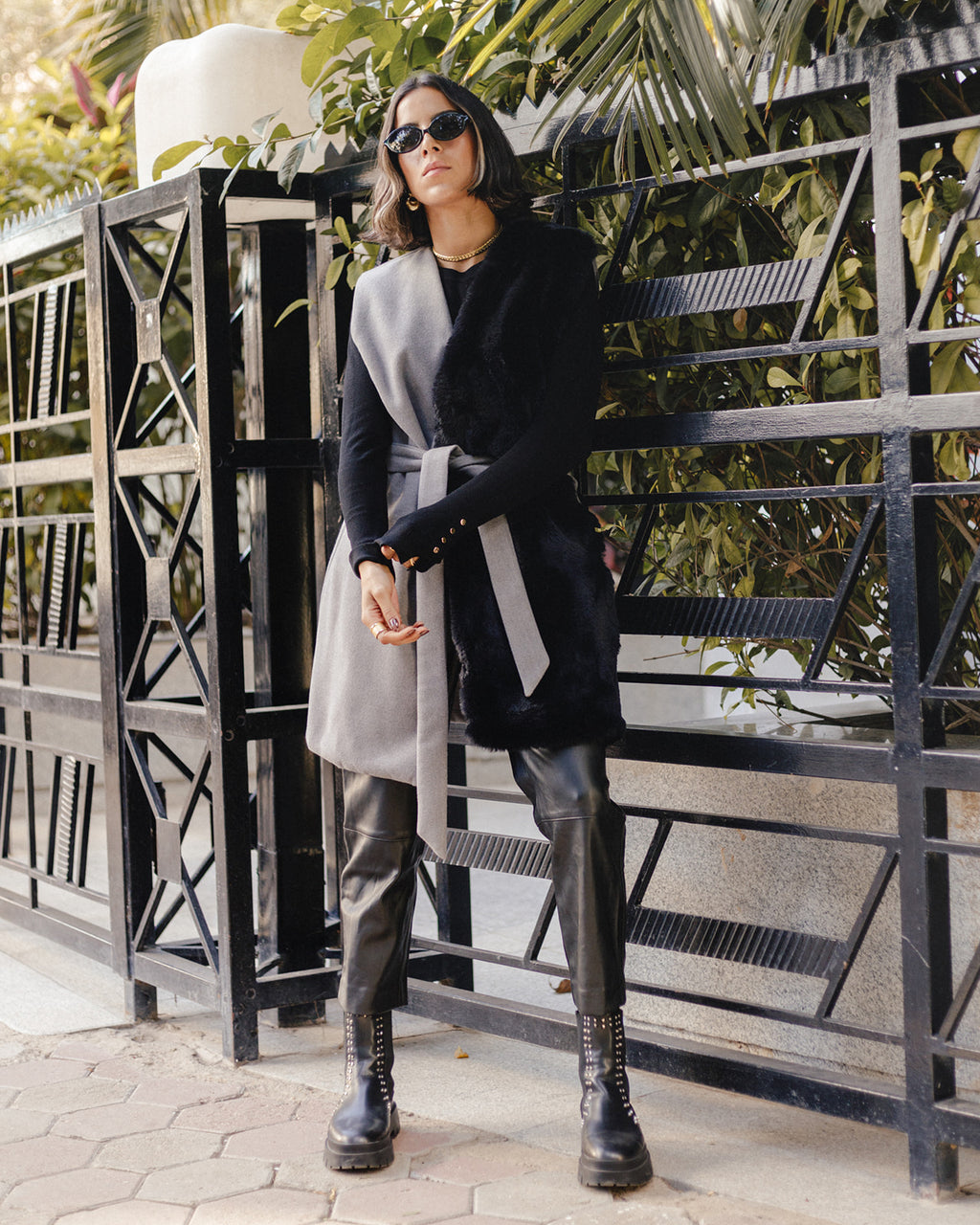 Wool Fur Waistcoat Vest in Grey