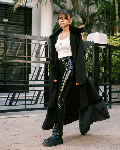 Black Collar Fur Coat