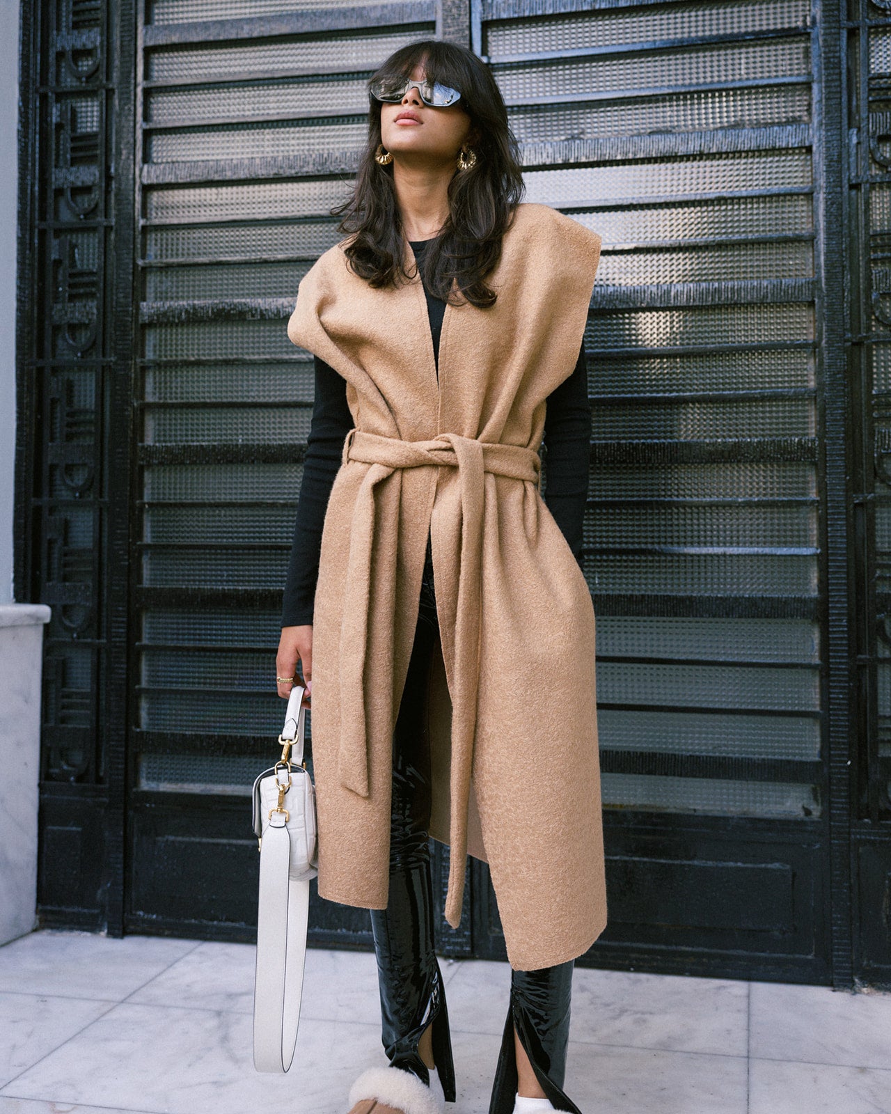 Camel Wool Waistcoat with Belt