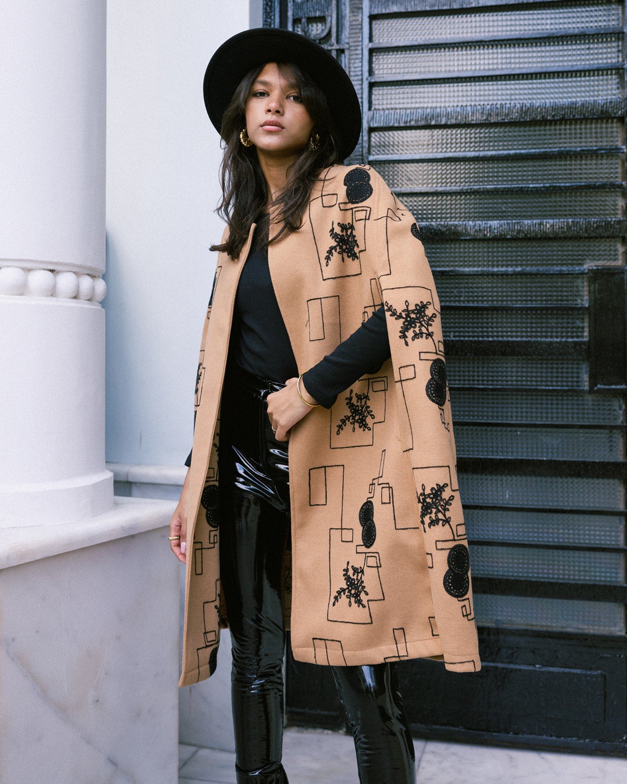Embroidered Wool Cape Jacket