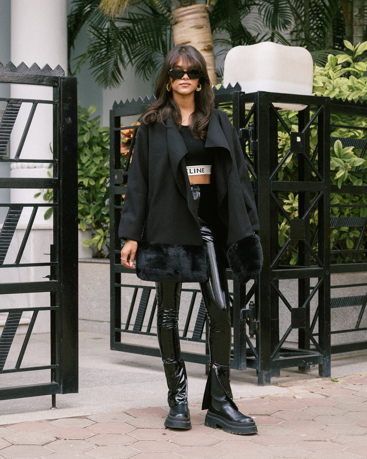 Black Fur Overlap Jacket
