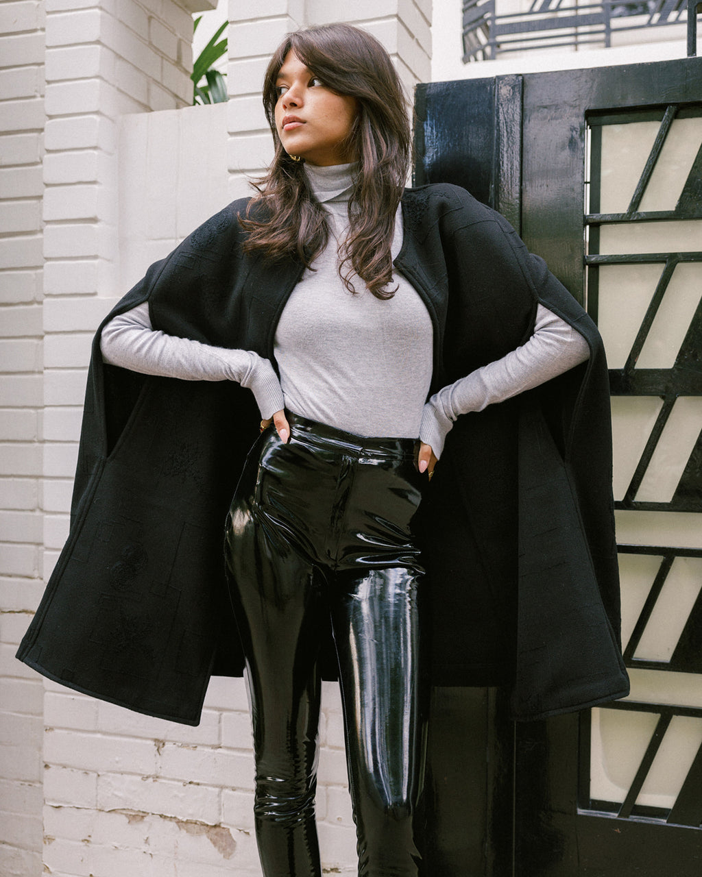 Embroidered Wool Cape Jacket