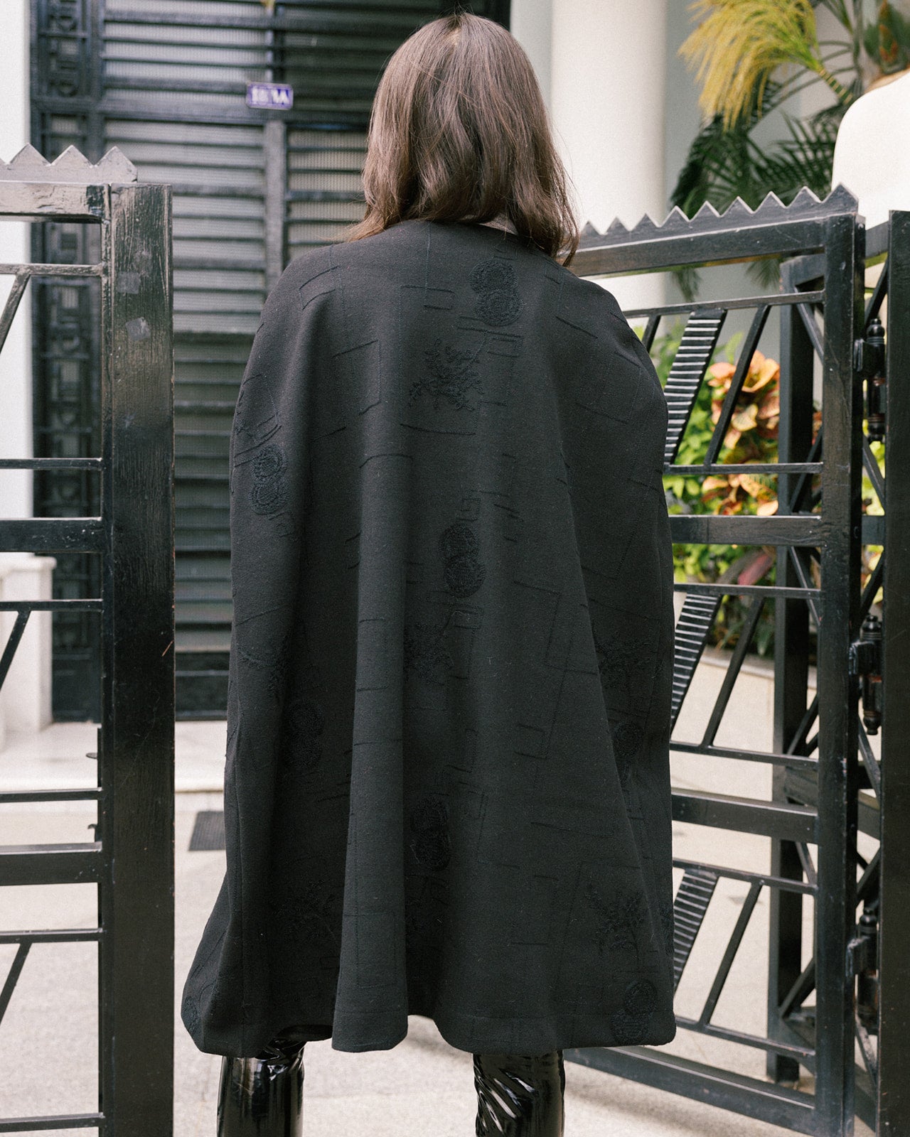 Embroidered Wool Cape Jacket