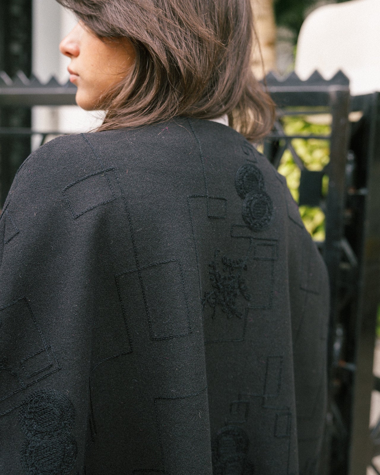 Embroidered Wool Cape Jacket