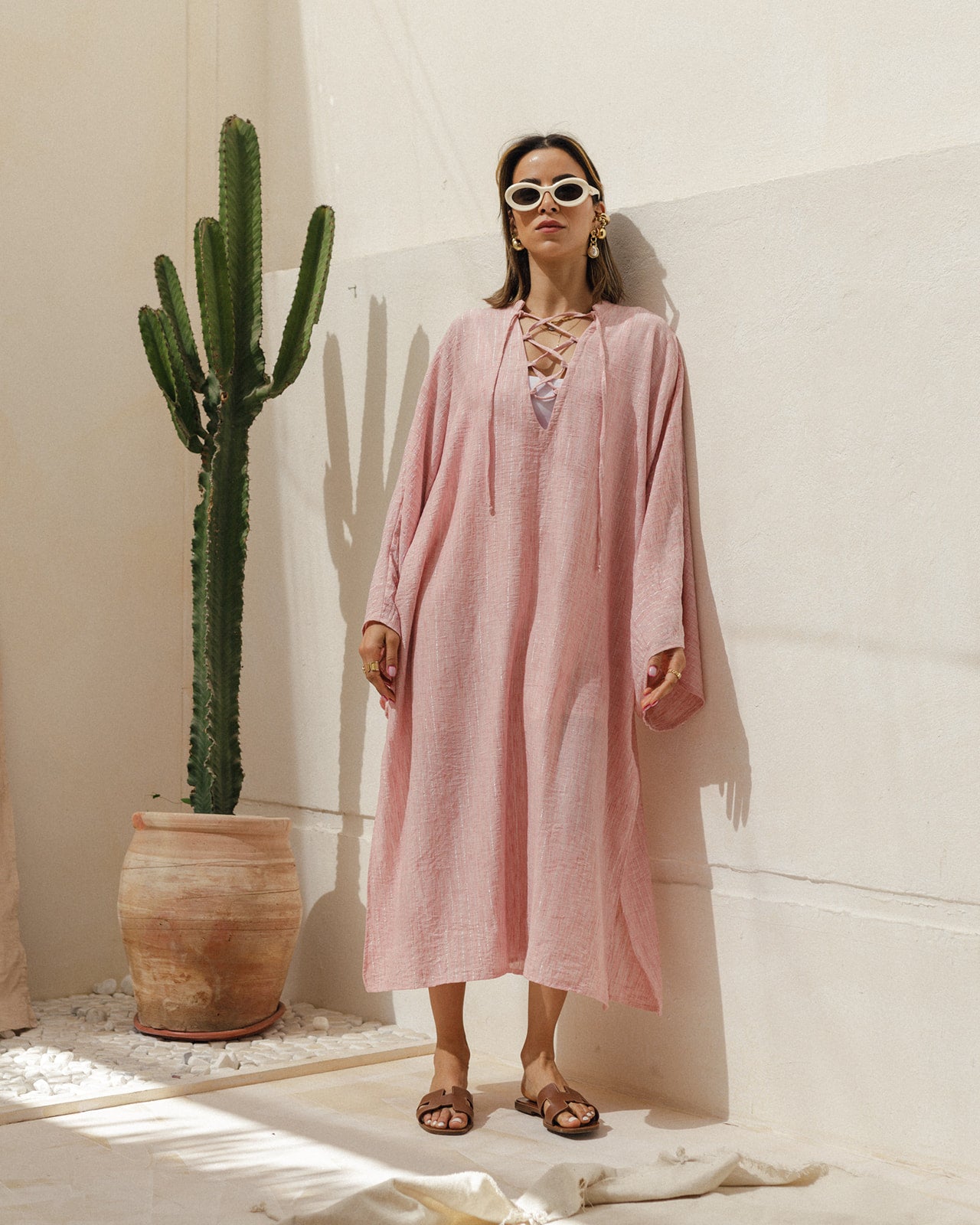 Linen Crisscross Dress in Pink