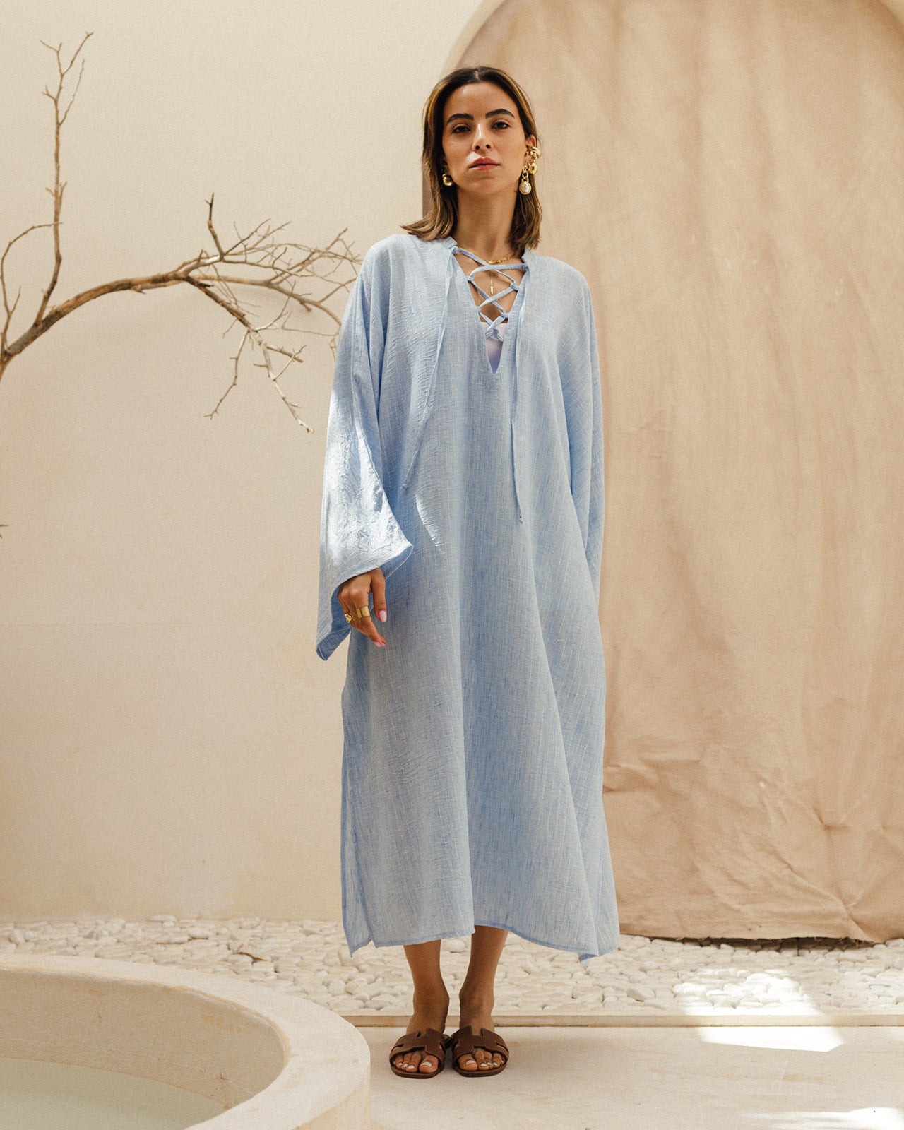 Linen Crisscross Dress in Blue
