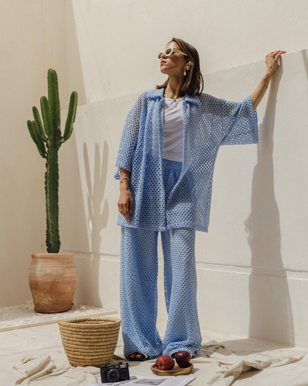 Crochet Shirt Set in Blue
