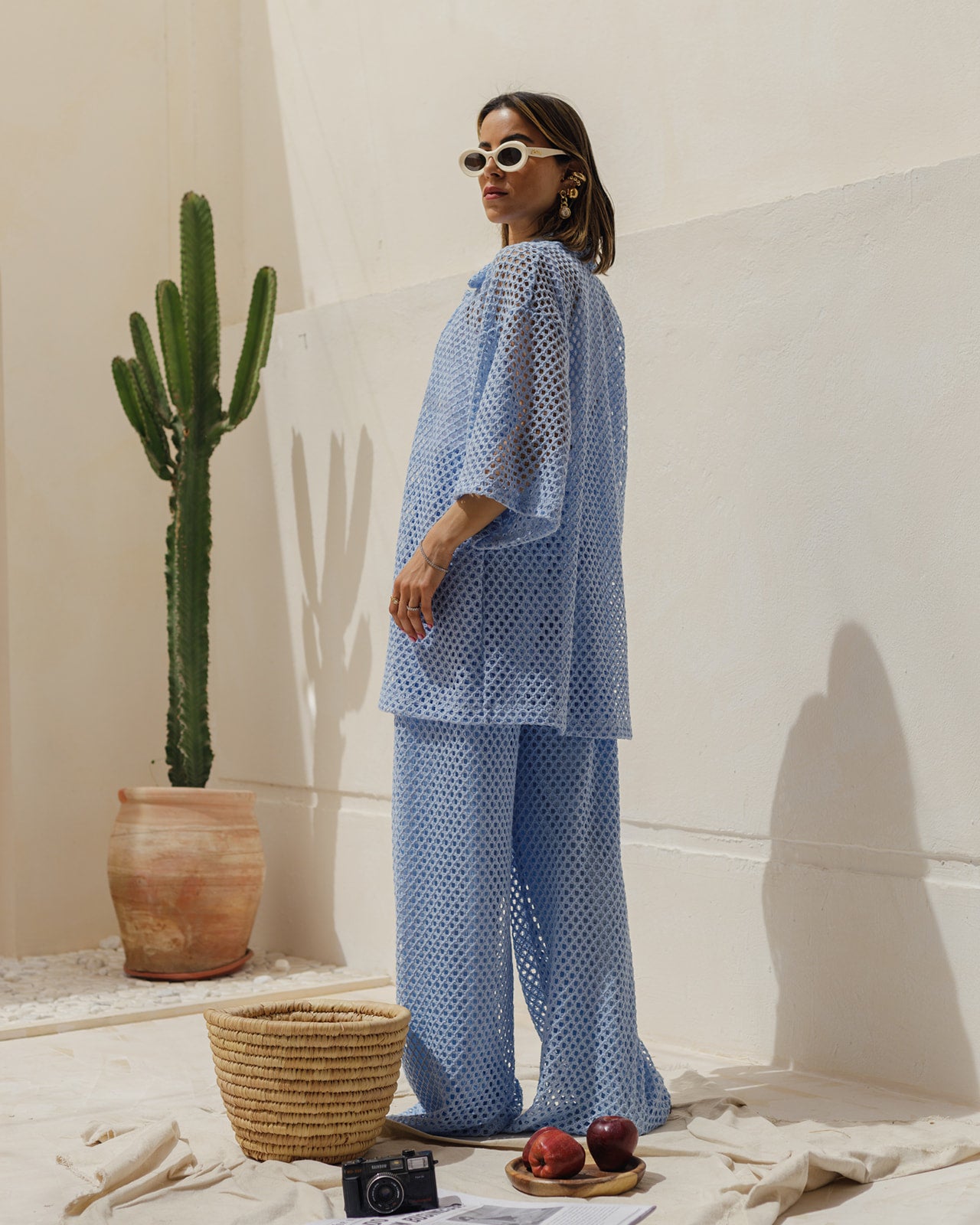 Crochet Shirt Set in Blue