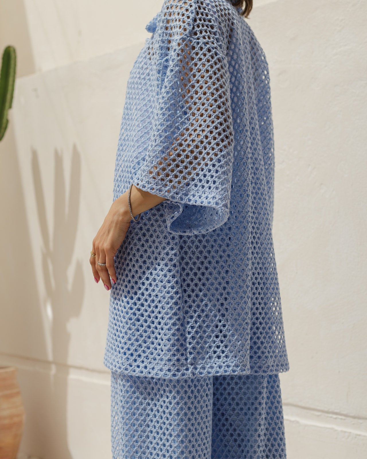 Crochet Shirt Set in Blue