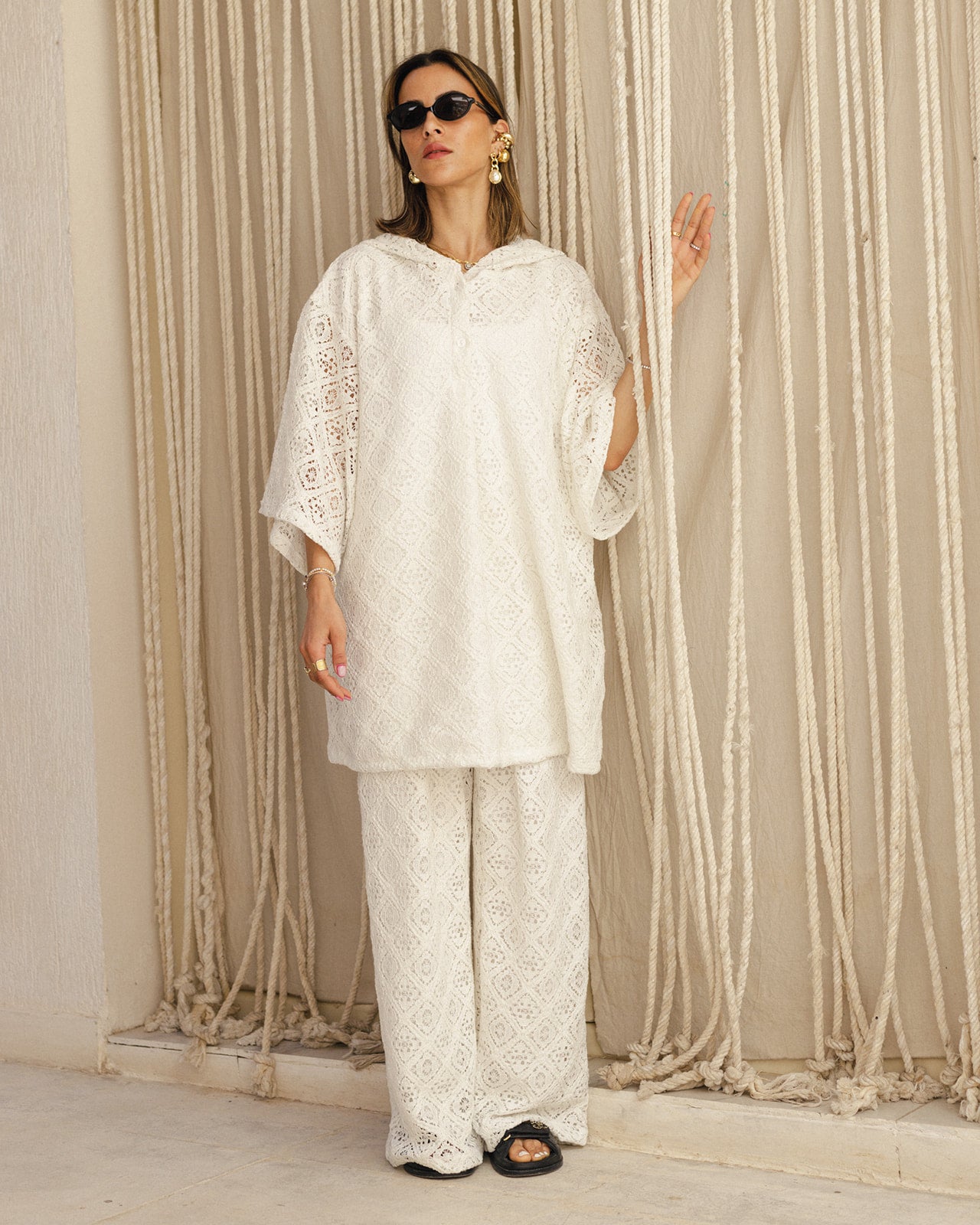 Hooded Crochet Set in White