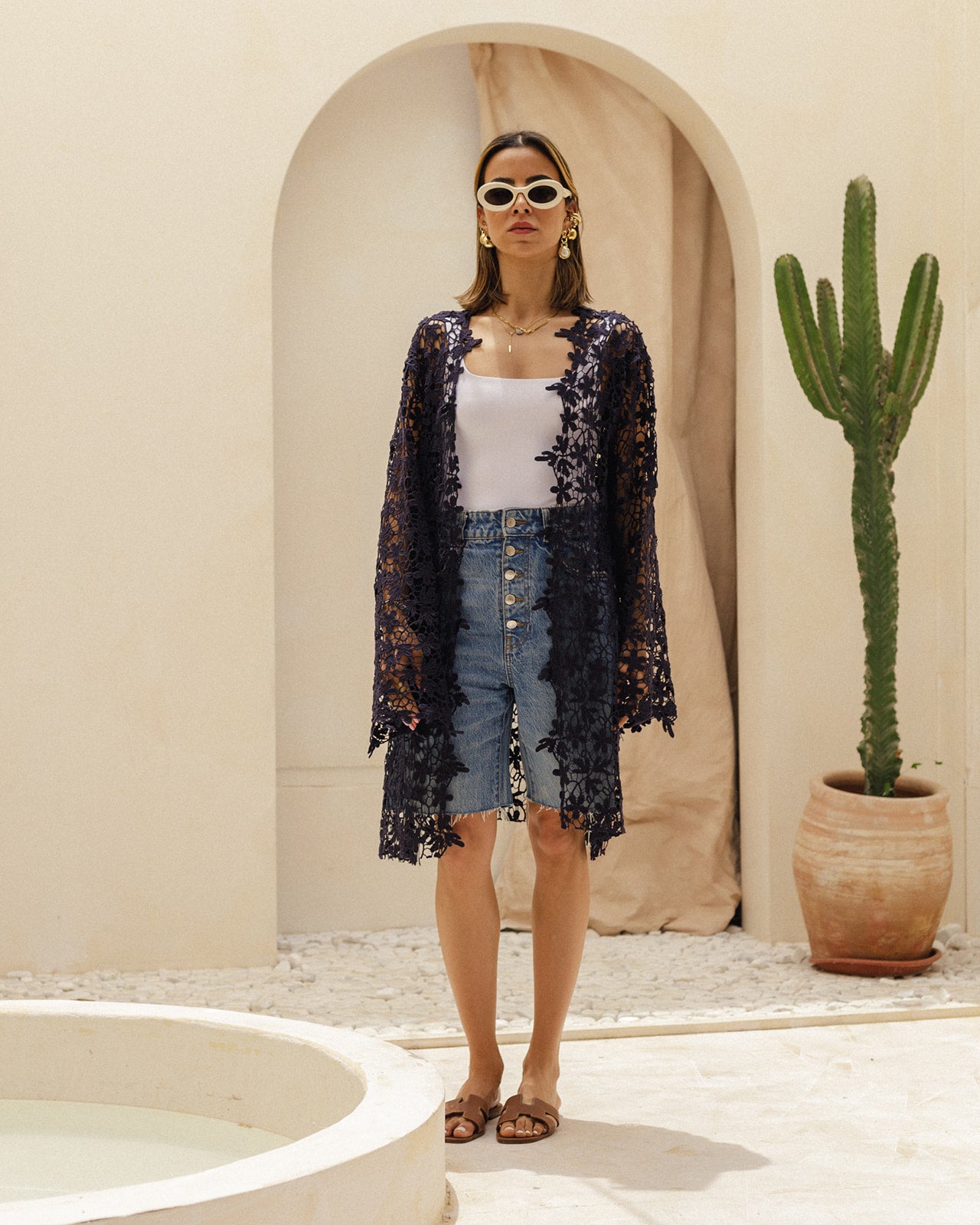 Guipure Cardigan in Navy