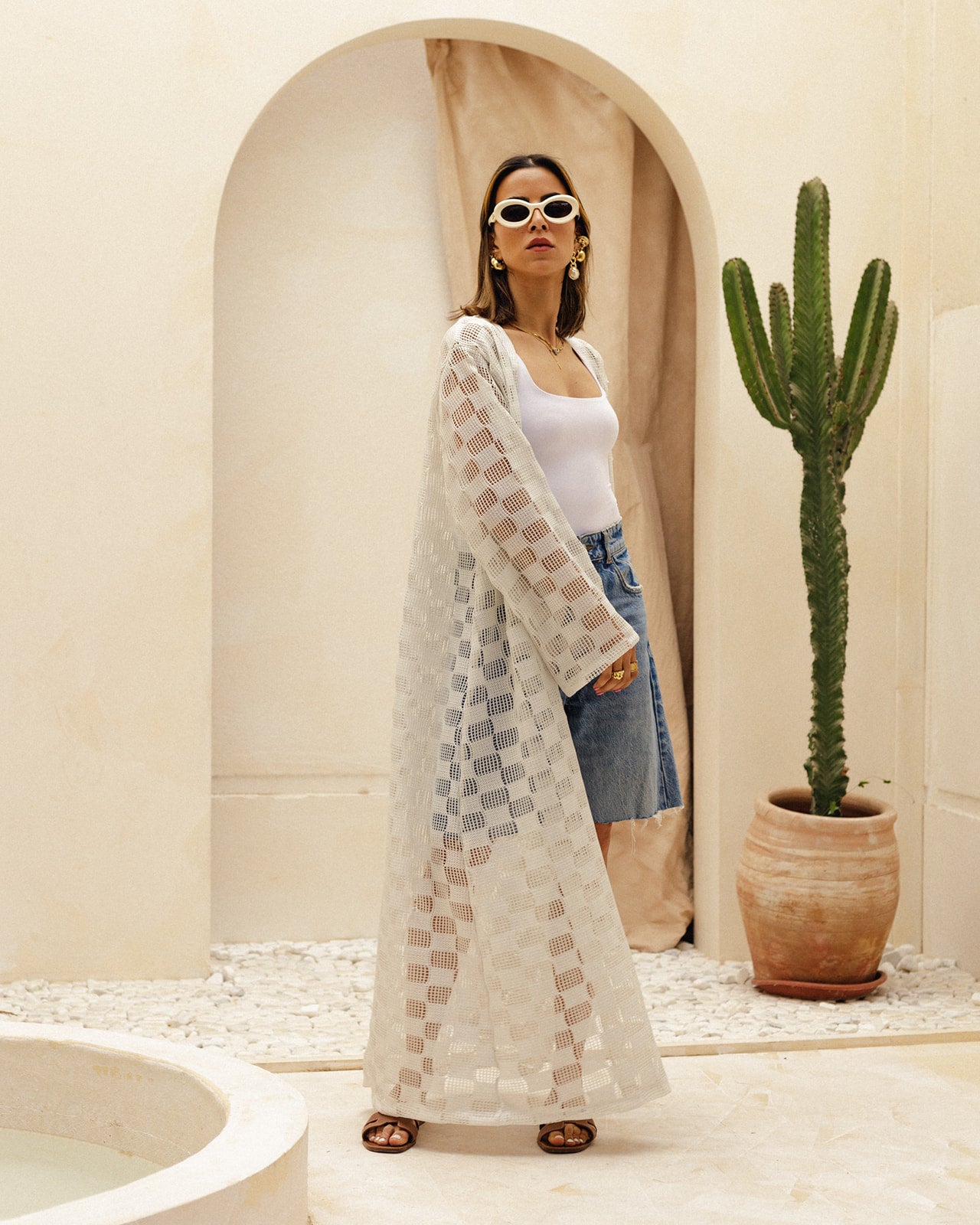 White x Silver Shimmer Long Cardigan