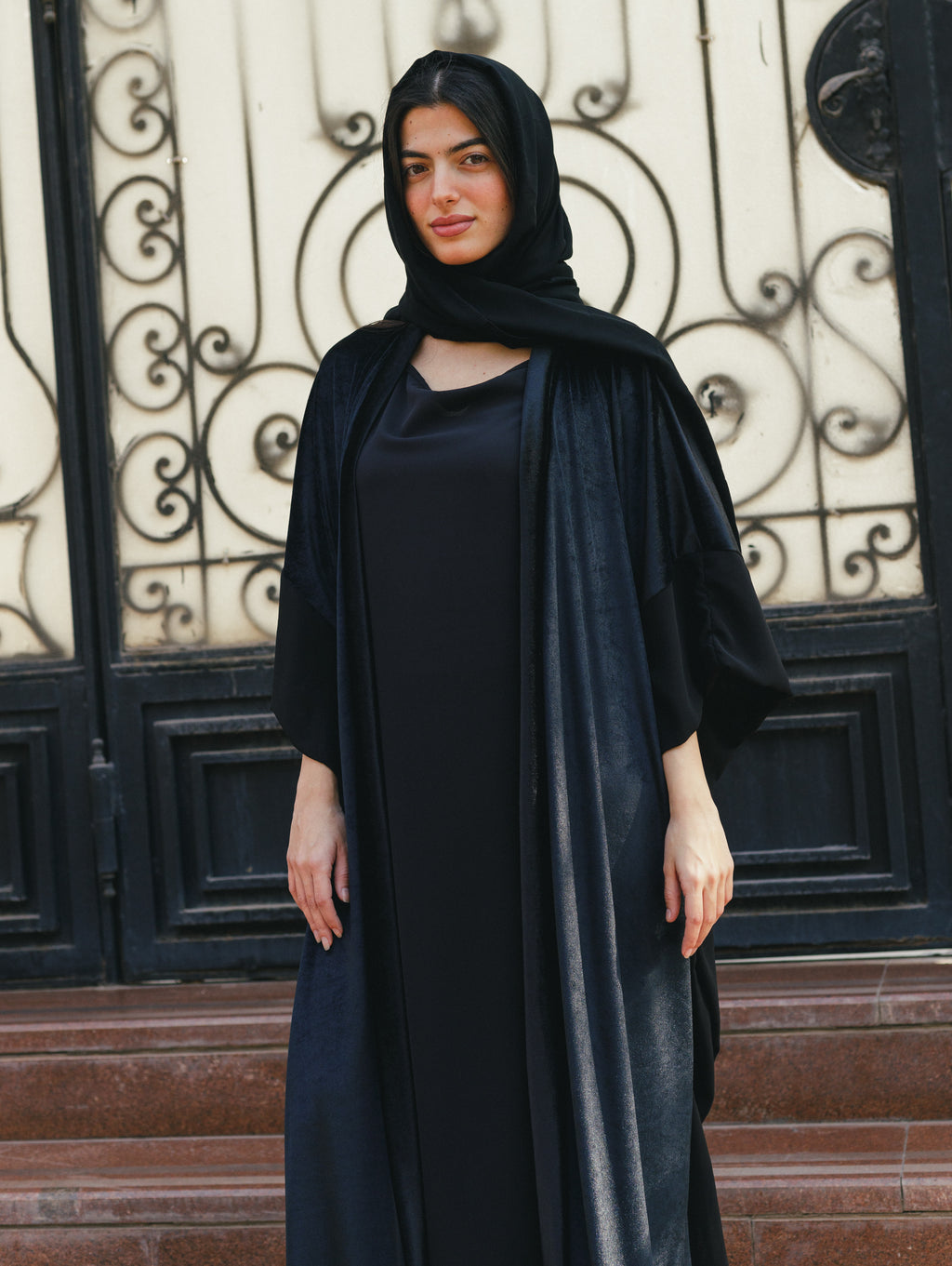 Velvet Chiffon Dress Kaftan Set