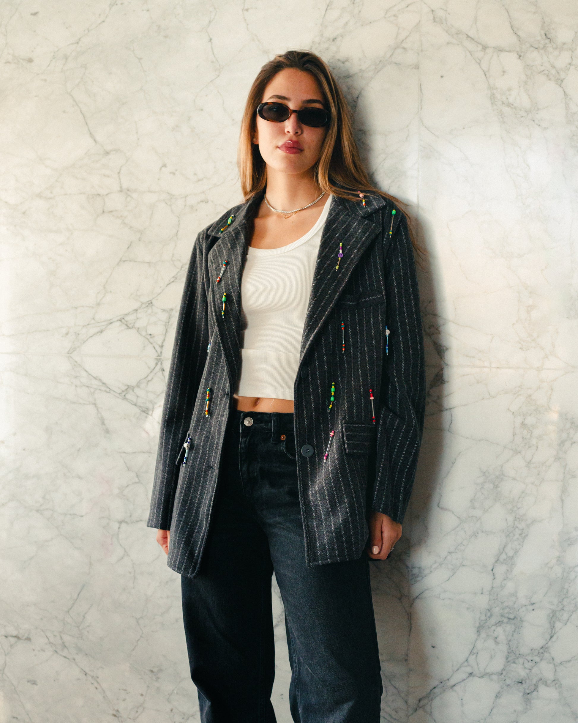 Bead Party Blazer in Grey