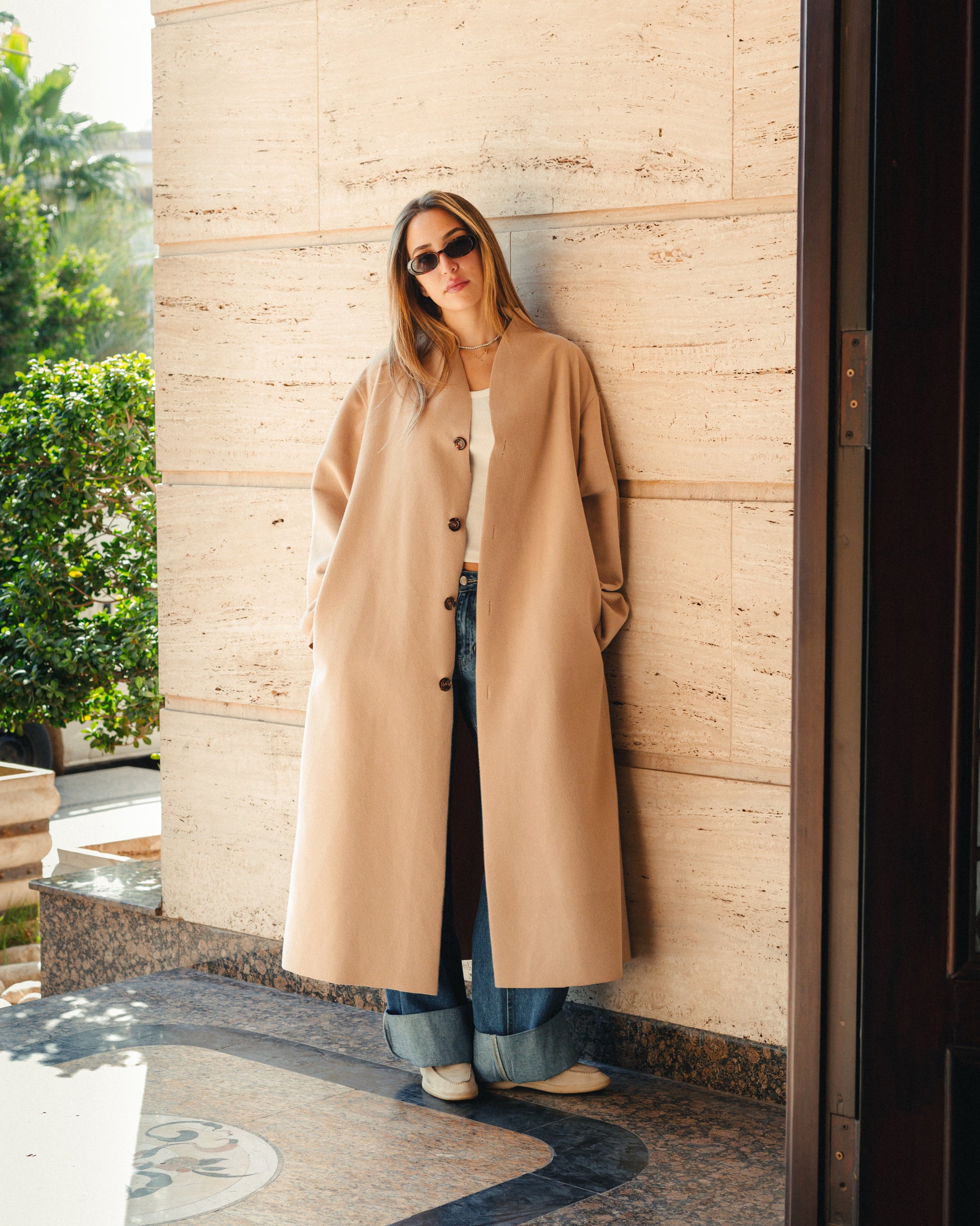 Relaxed Maxi Coat in Beige