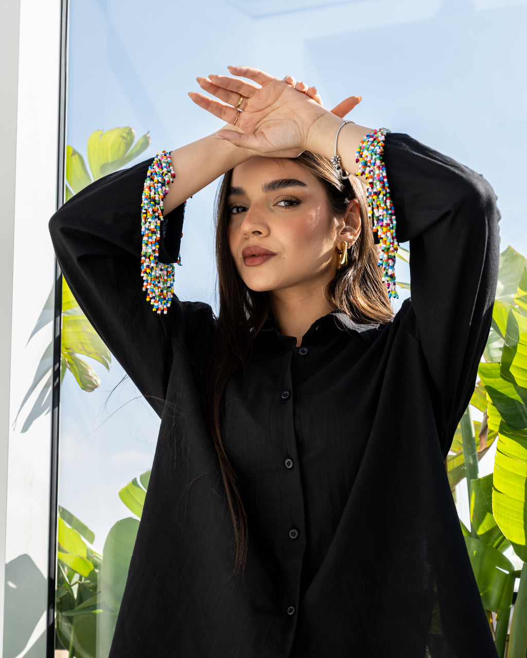 Linen Beads Shirt in Black