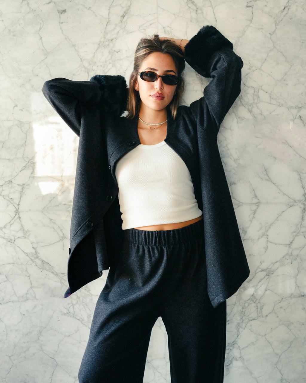 The Fur-Cuff Wool Lounge Set