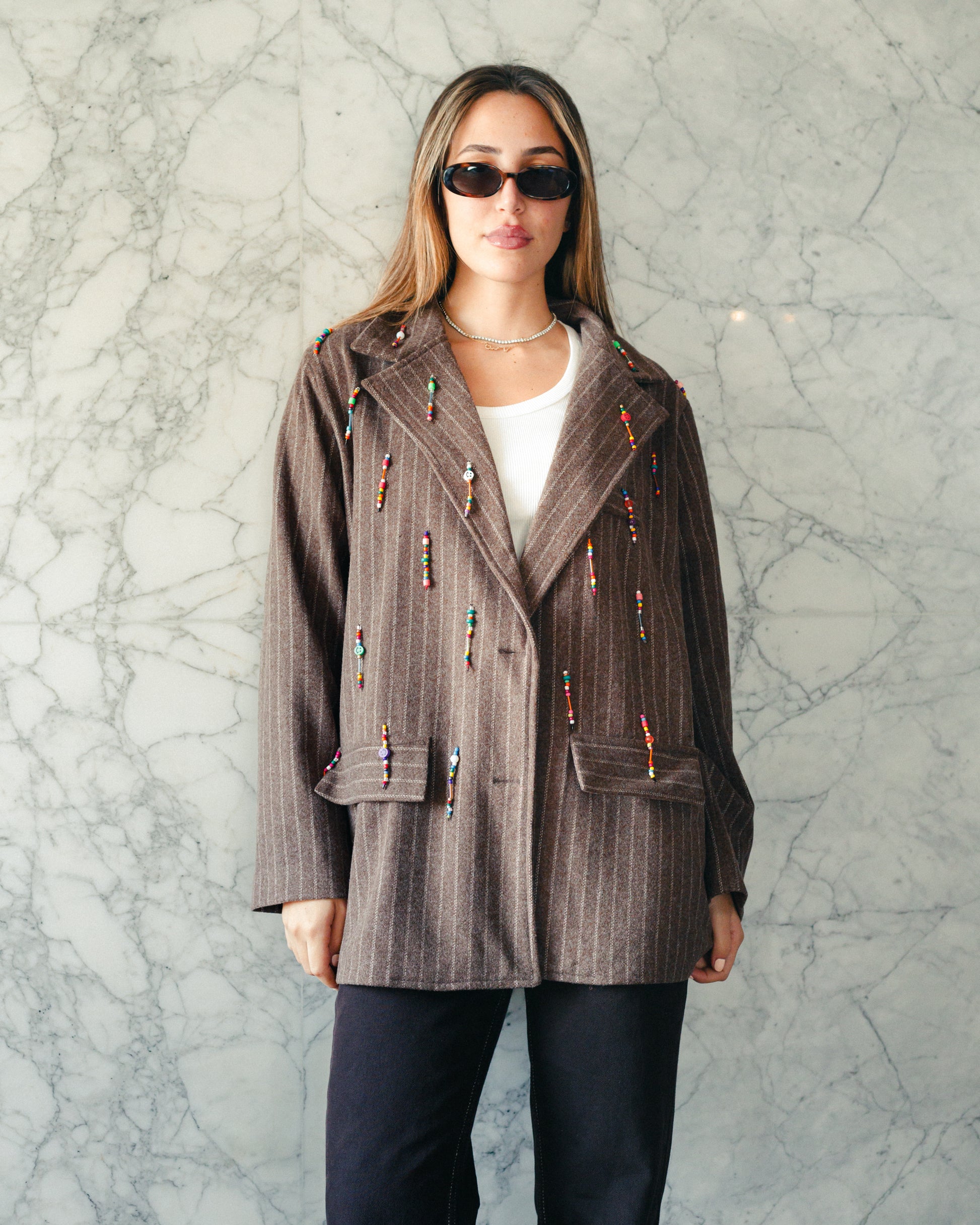 Bead Party Blazer in Brown