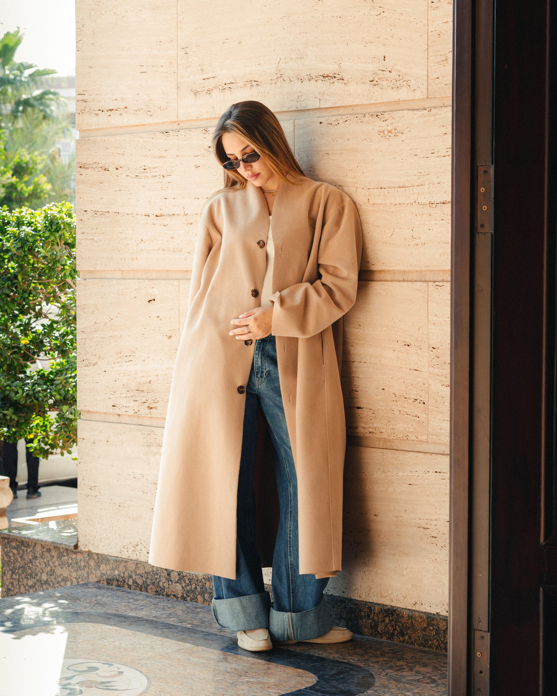 Relaxed Maxi Coat in Beige