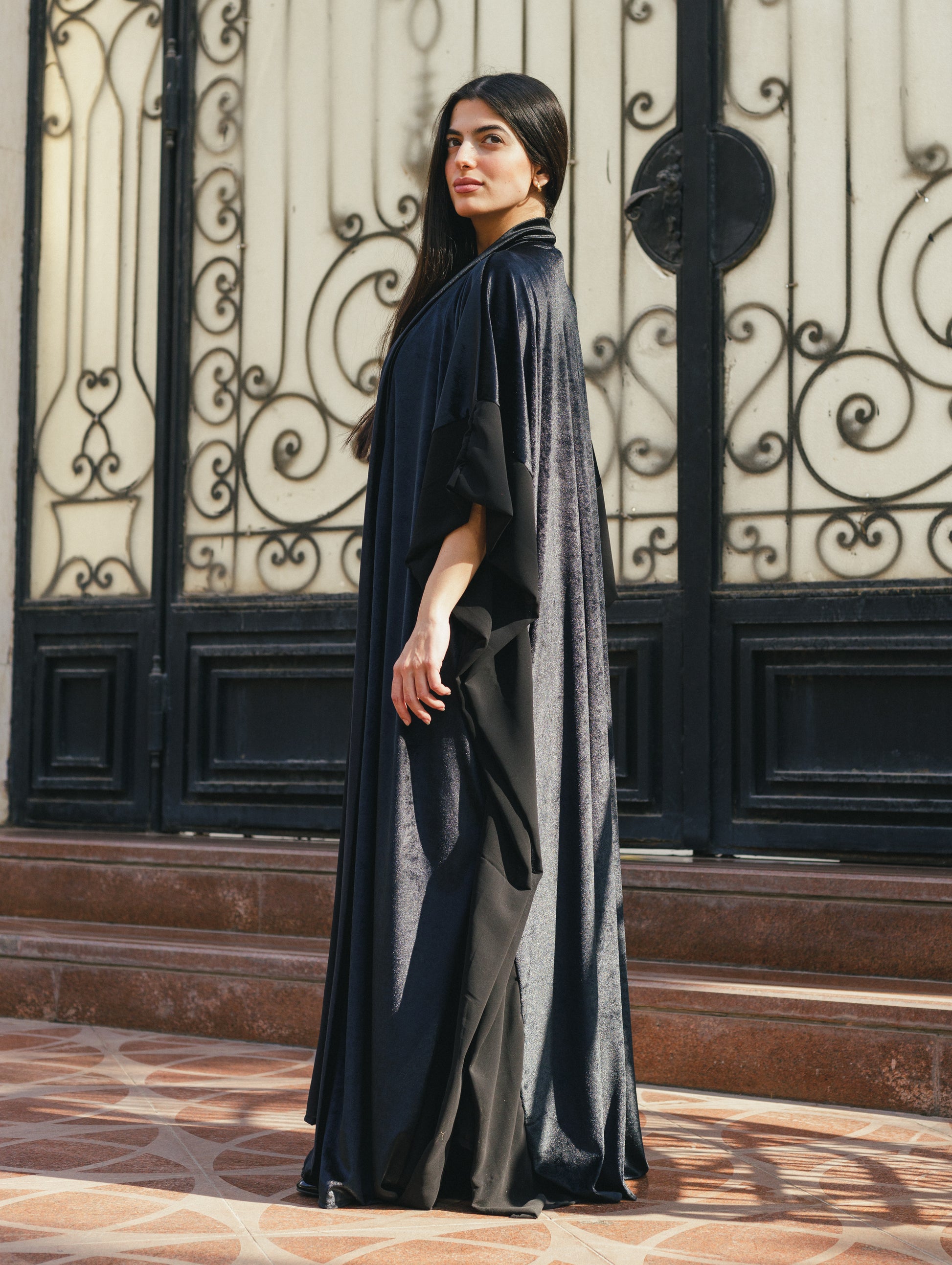 Velvet Chiffon Dress Kaftan Set