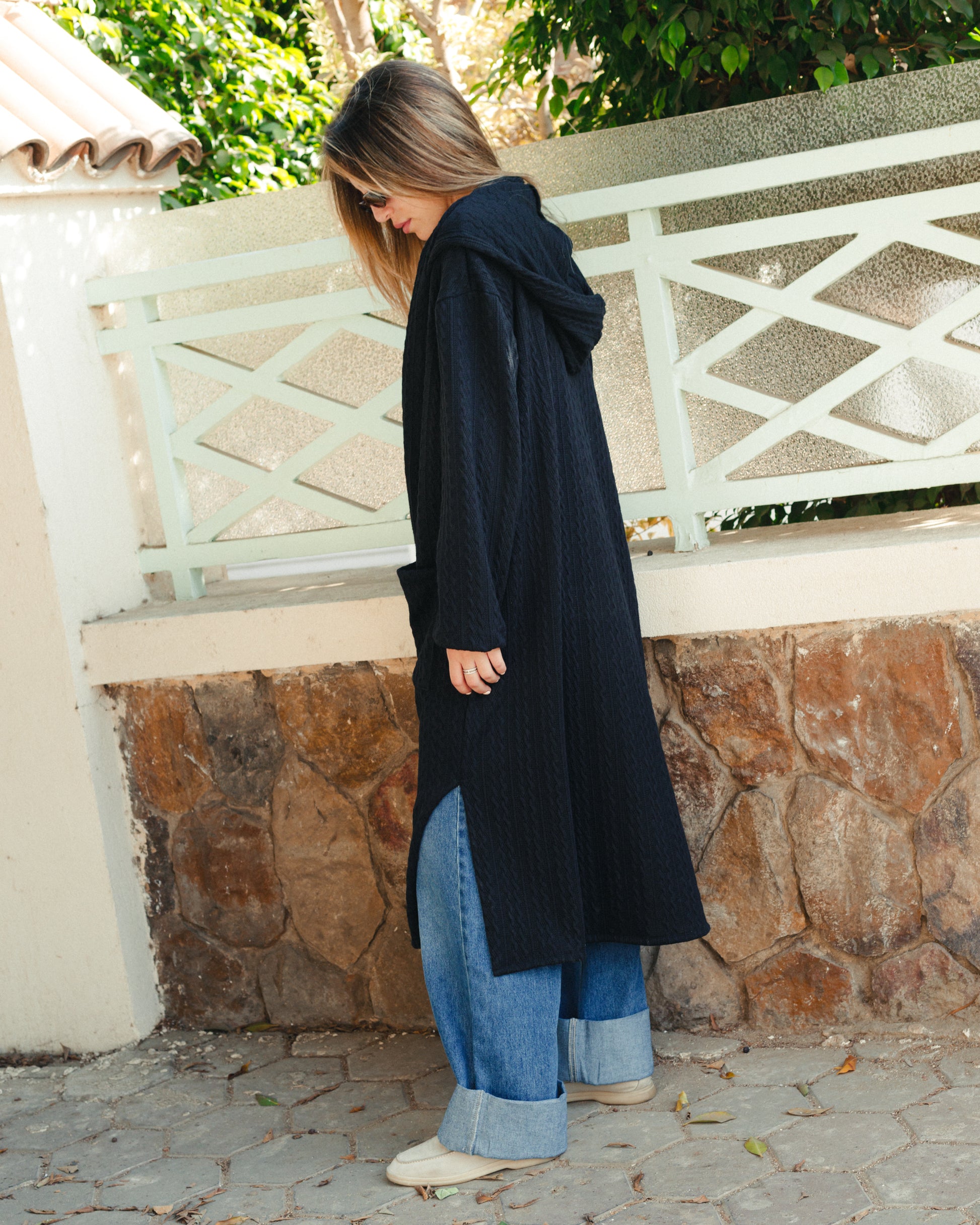 Knit Tricot Hooded Cardigan