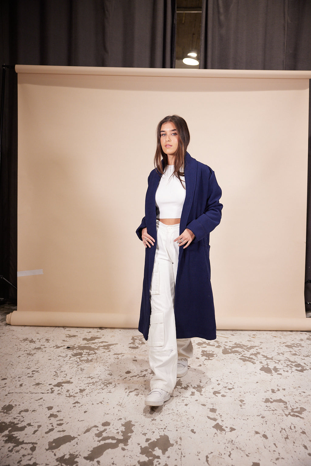 Wool Pockets Coat in Navy