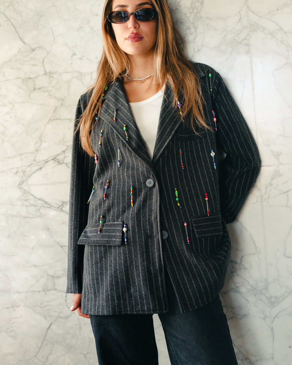 Bead Party Blazer in Grey