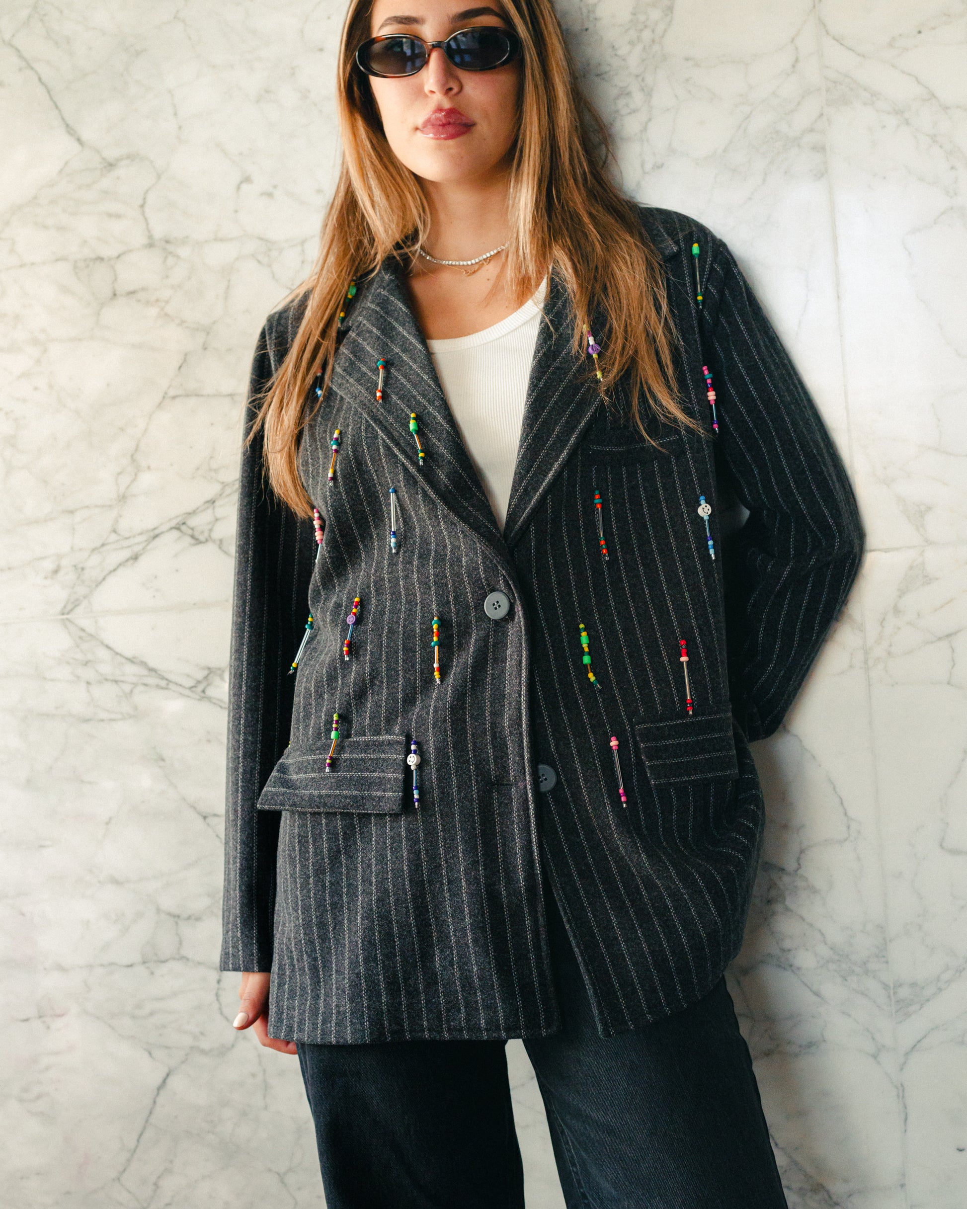 Bead Party Blazer in Grey