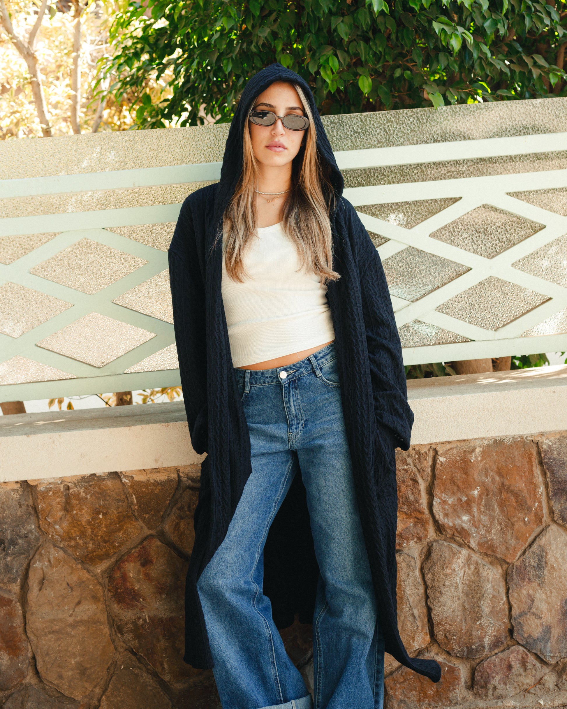 Knit Tricot Hooded Cardigan