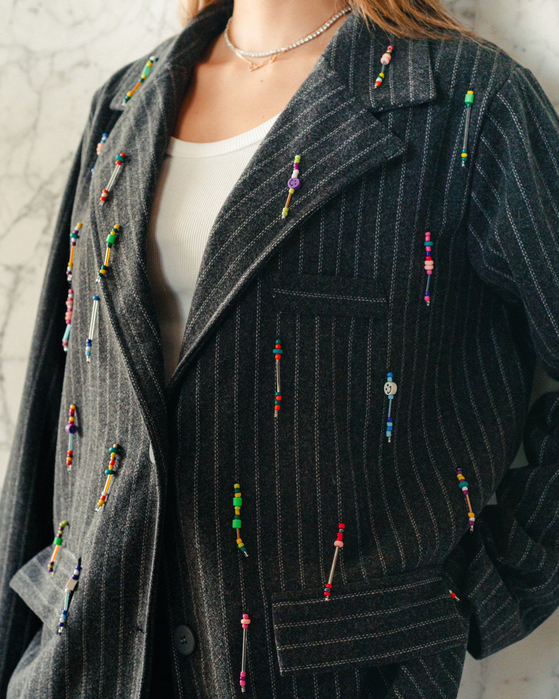 Bead Party Blazer in Grey