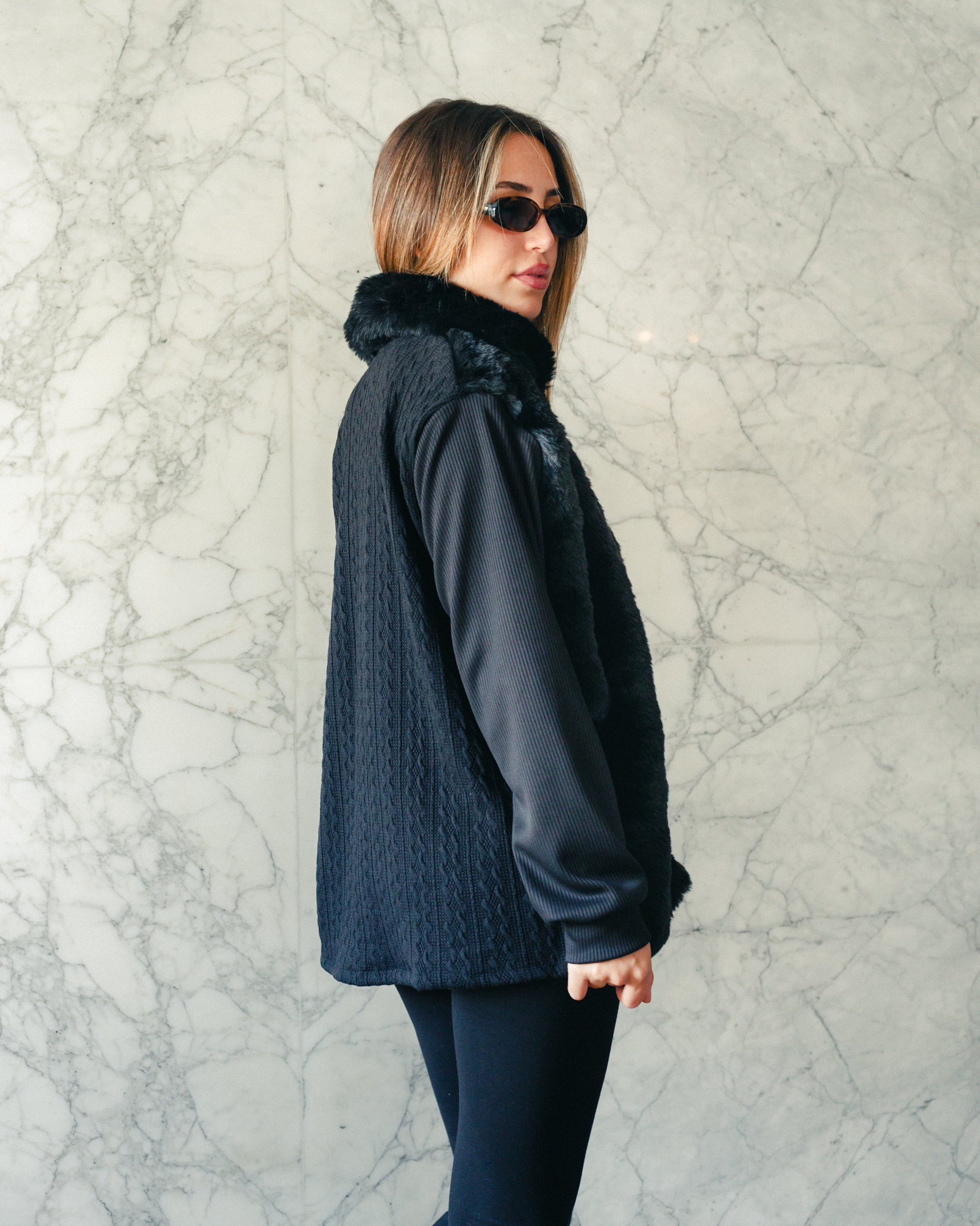 Knit Fur Zipper Jacket