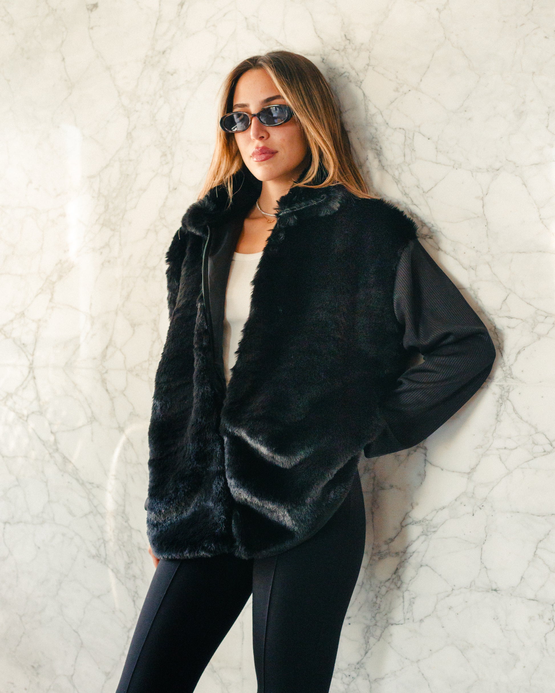 Knit Fur Zipper Jacket