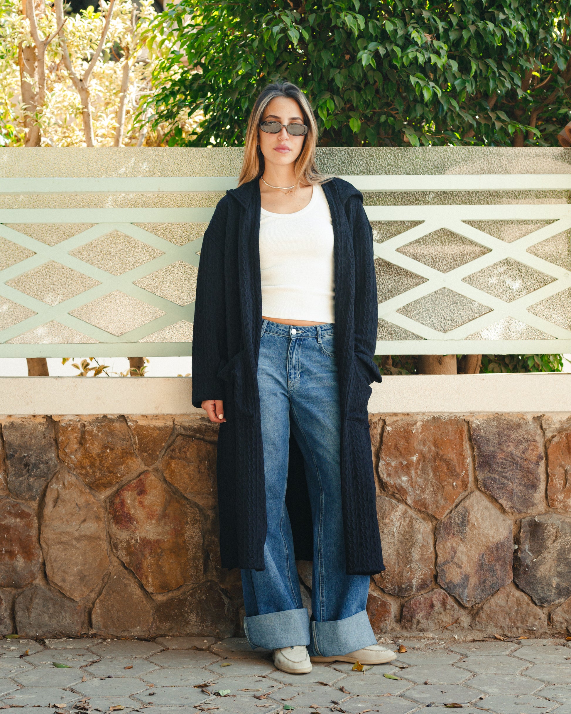 Knit Tricot Hooded Cardigan