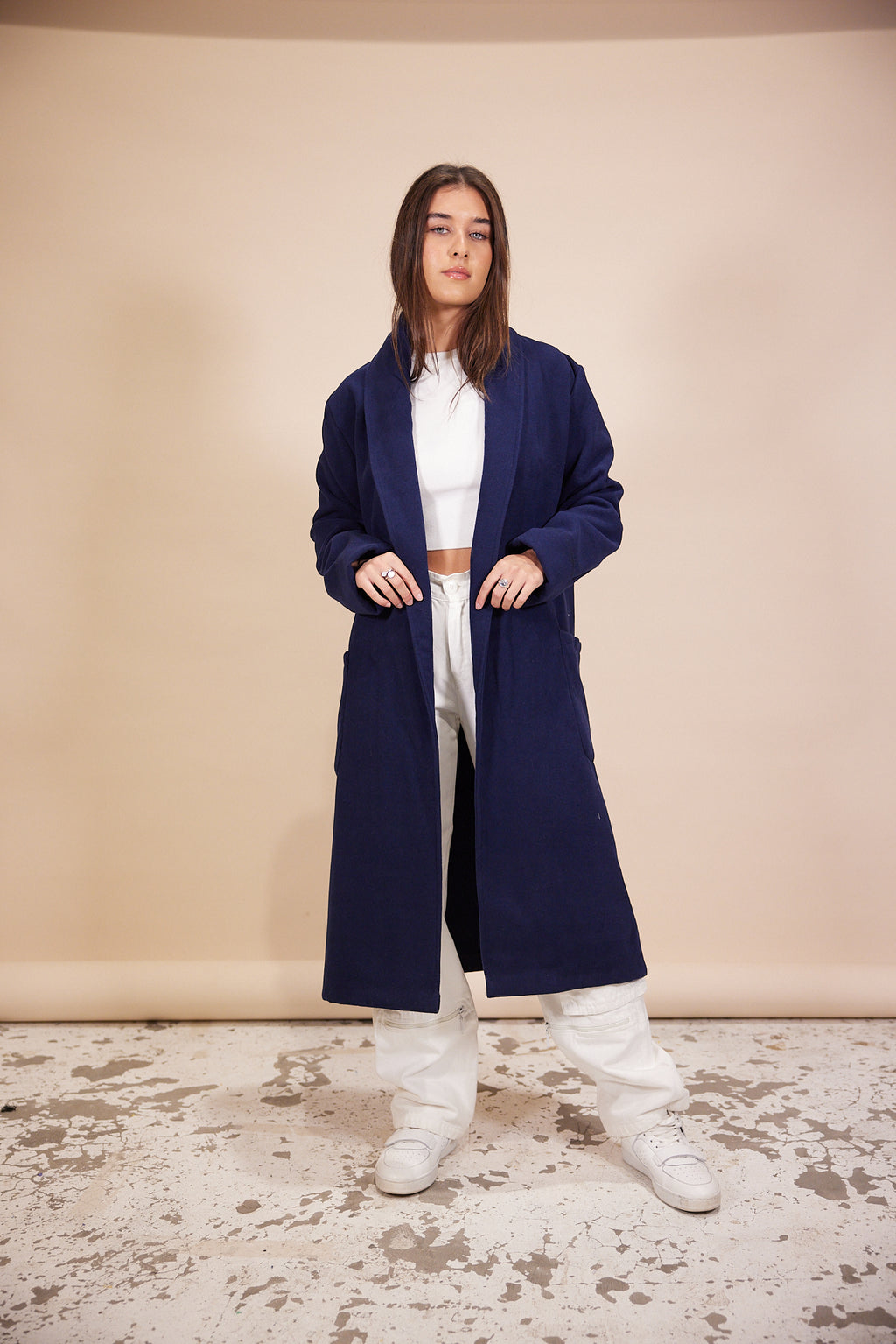 Wool Pockets Coat in Navy