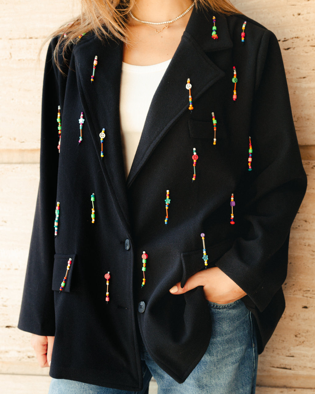 Bead Party Blazer in Black