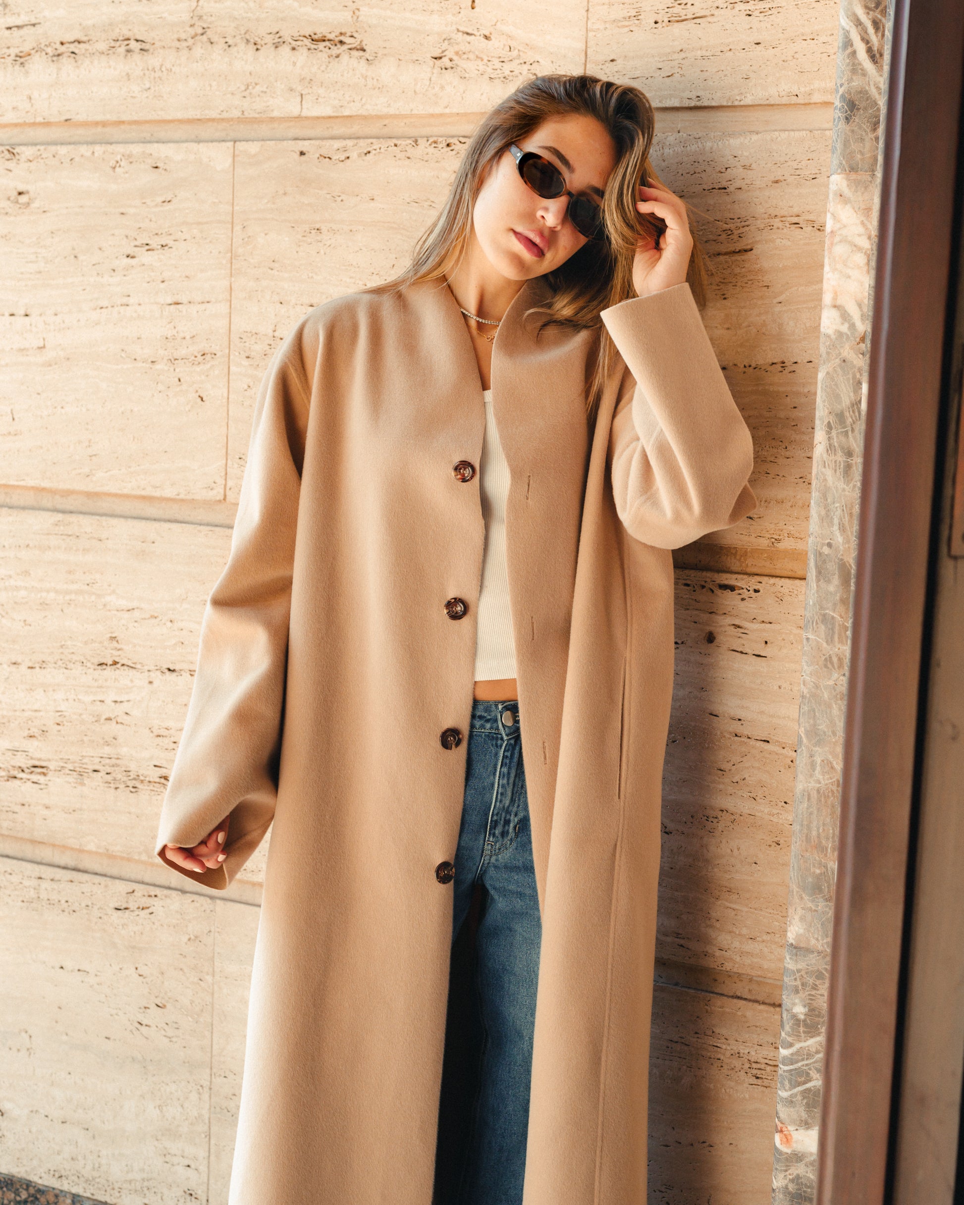 Relaxed Maxi Coat in Beige