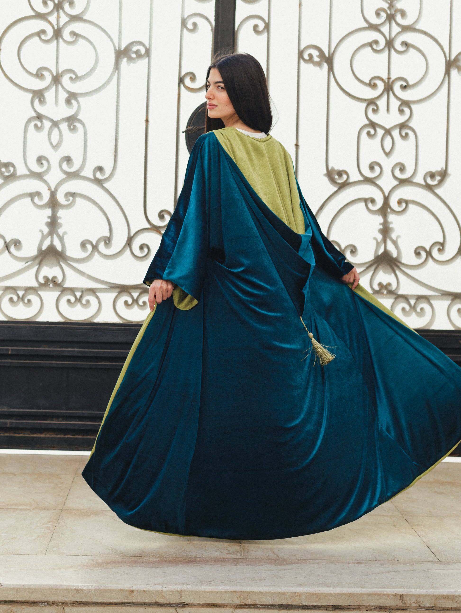 Hooded Velvet Tussles Kaftan